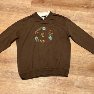 Anthony Richards Grandma Core Embroidered Autumn Leaf Mock Neck Sweatshirt